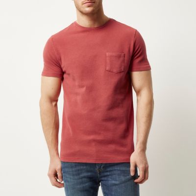 Red textured crew neck t-shirt